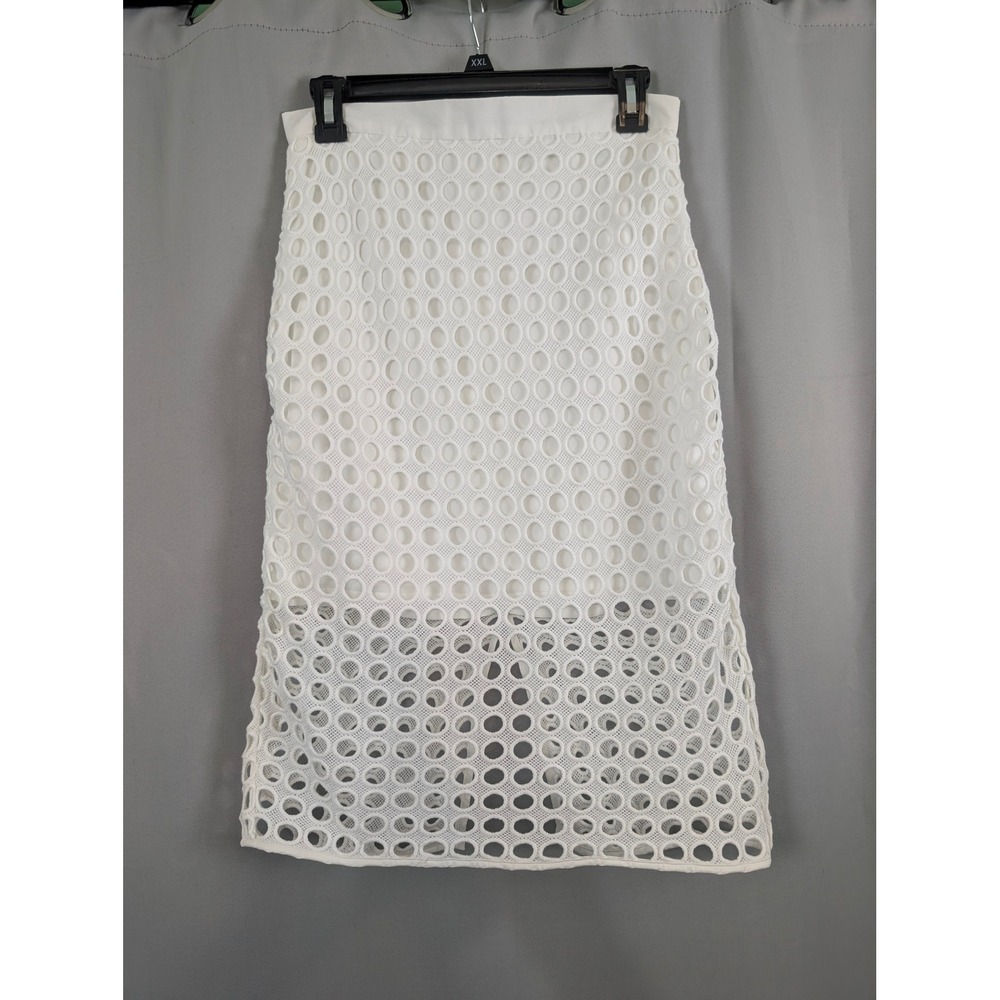 Banana Republic Eyelet Lace Midi Skirt Women Size 6 White Excellent - Picture 2 of 5